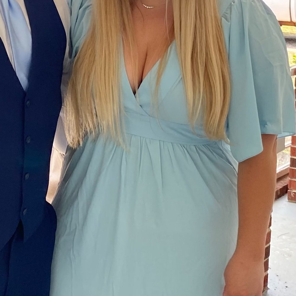 Light Blue Tiered Wedding Guest Dress Size L Gem